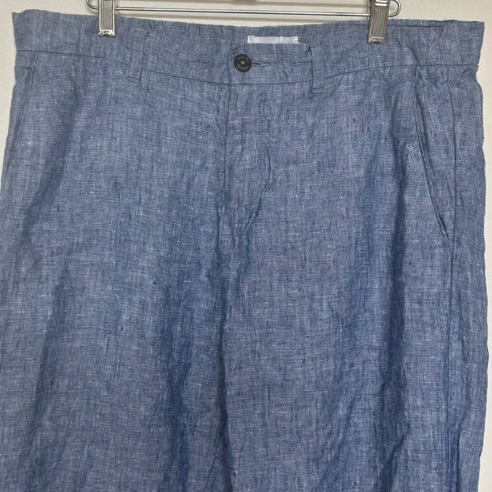 Men's Blue Linen-Blend Casual Trousers